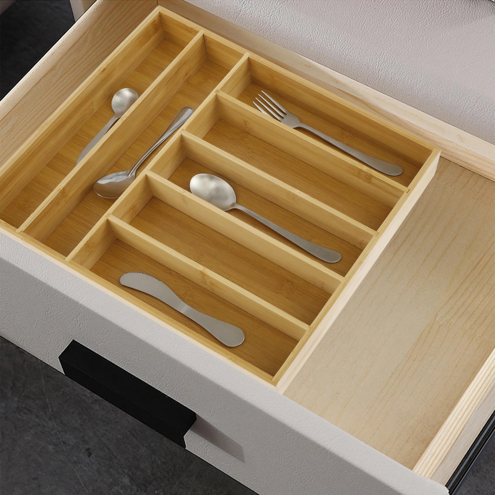 

Utensil Tray Bamboo Cutlery Silverware Flatware Holder Compartment Design Cooking Utensil Organizer Flatware Organizer for