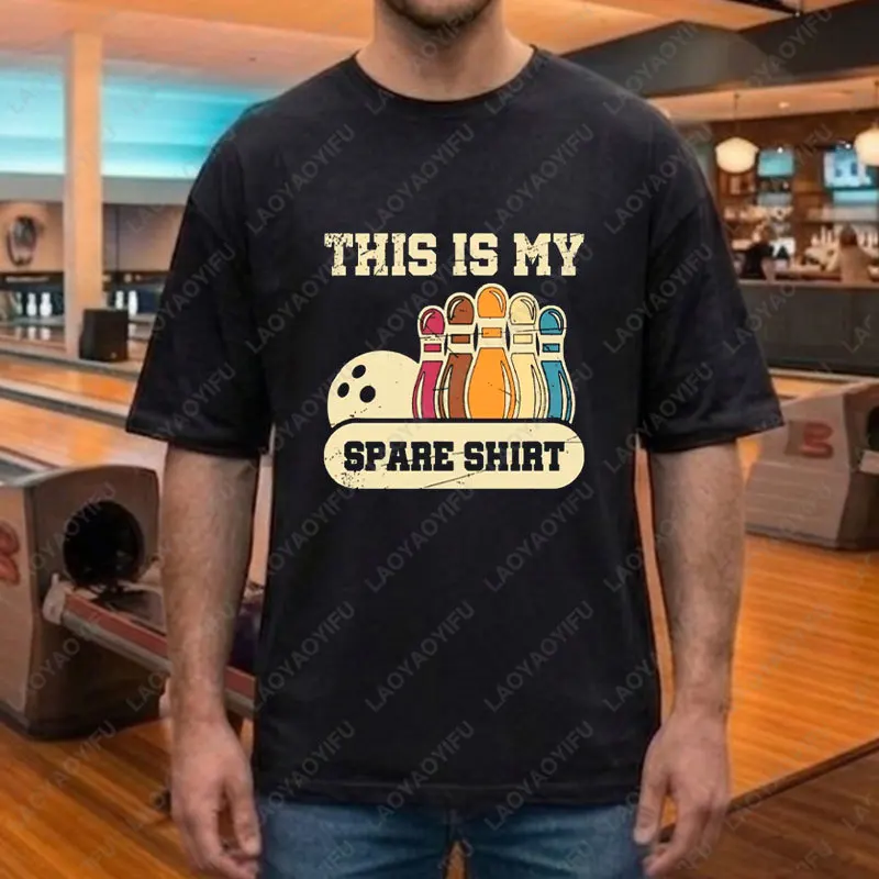 "Me Waiting for The Ten Pin To Fall" Slogan Funny Skeleton Bowling Graphic T-shirt 100% Cotton Short Sleeve Sports Casual Tshirt view 5