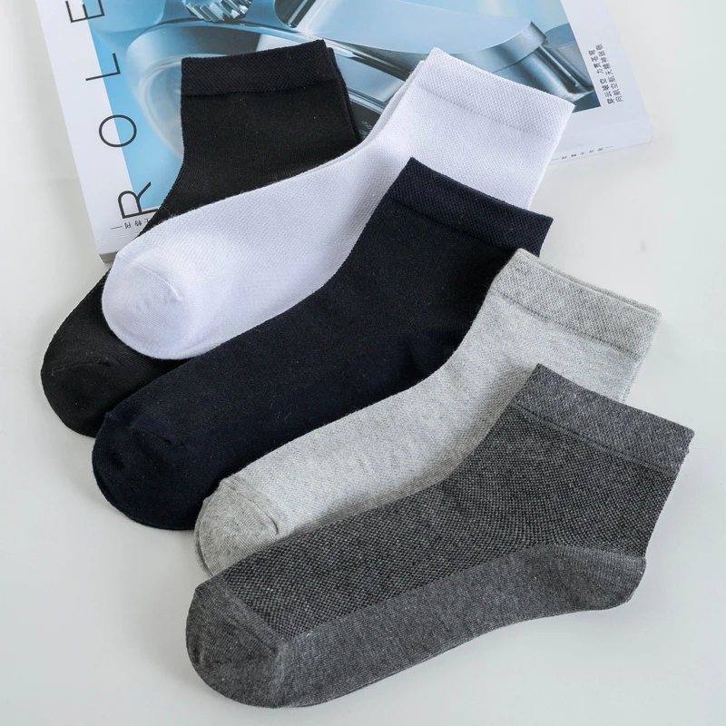 10Pairs Men Mesh Socks Organic Cotton Breathable Black White Business Sock Casual Athletic Spring Summer for Male Size EUR38-45