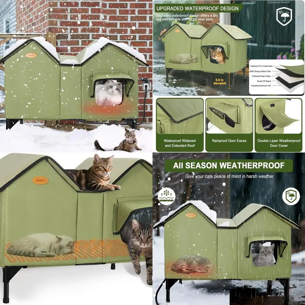 

Large Insulated Outdoor Heated Cat Shelter for Winter, Elevated Bed, Escape Door, Suitable for Multiple Cats or Small Dogs, Easy