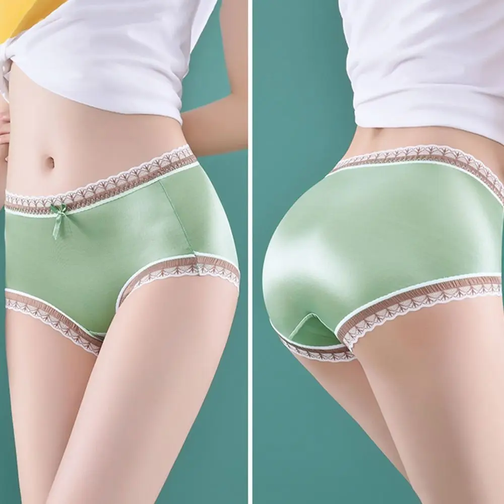 Bragas de seda de hielo para mujer, ropa interior de satén, transpirable, cintura media, lencería Sexy