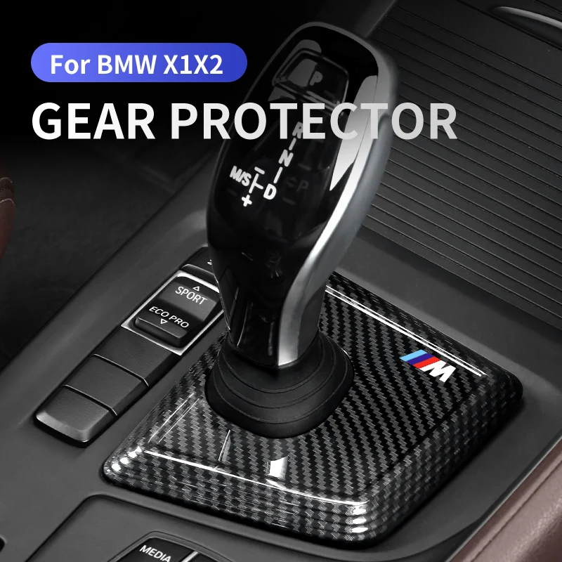 For BMW X1 X2 F48 F39 Carbon Black Car Gear Panel Cover Trim Gear Shifter Knob Boot Cover Auto Interior Decoration Accessories