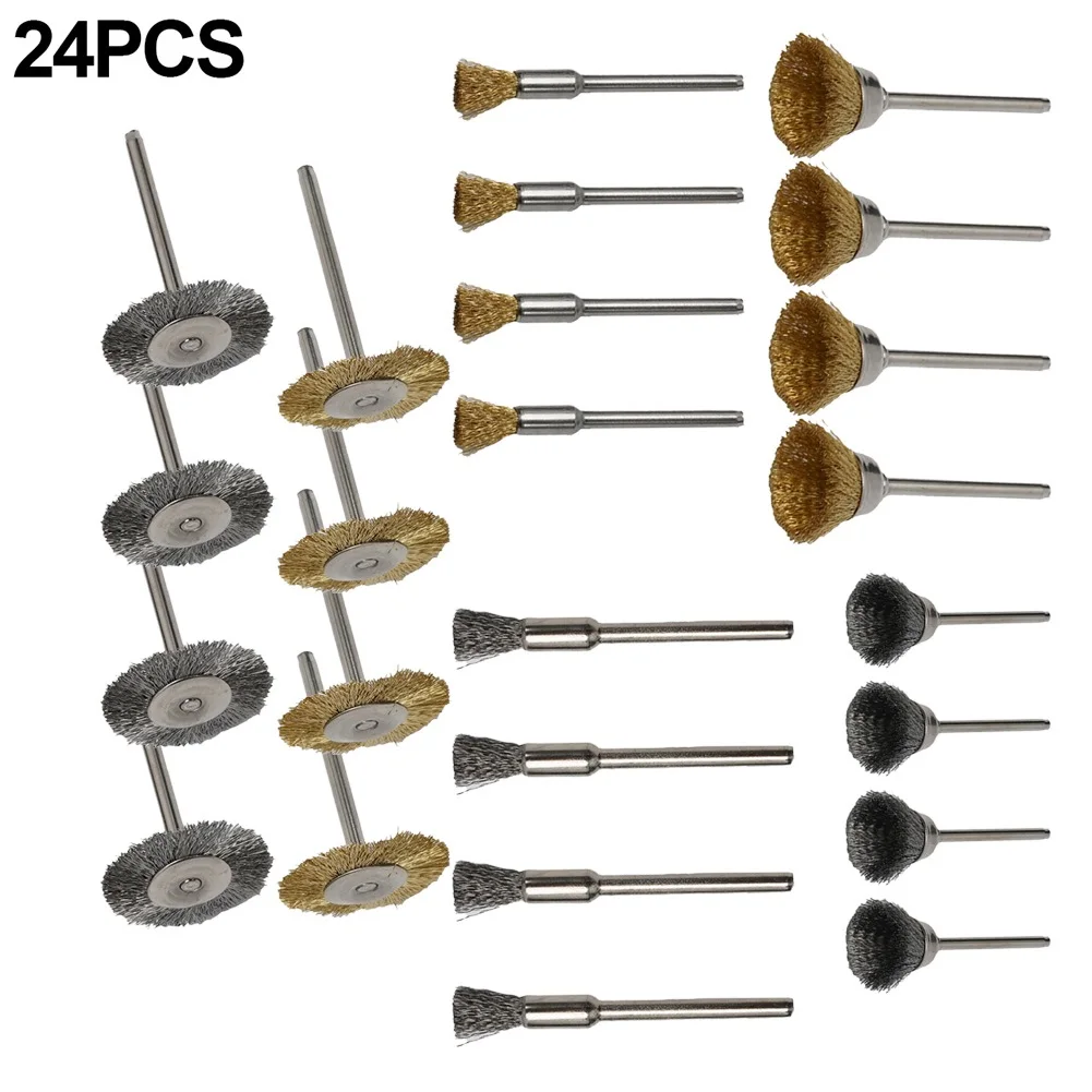 

24pcs Brass Brush Steel Wire Wheel Brushes Rotary Tool Electric Drill Bit Polishing Grinding Wheel T-shaped Brush Accessories