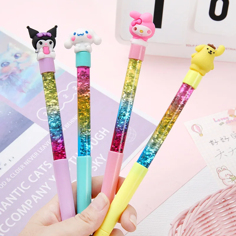 12/24pcs Sanrio Gel Pens Hello Kitty Cartoon Neutral Pen Quicksand Ball Point Pen Students School Offices Stationery Supplies