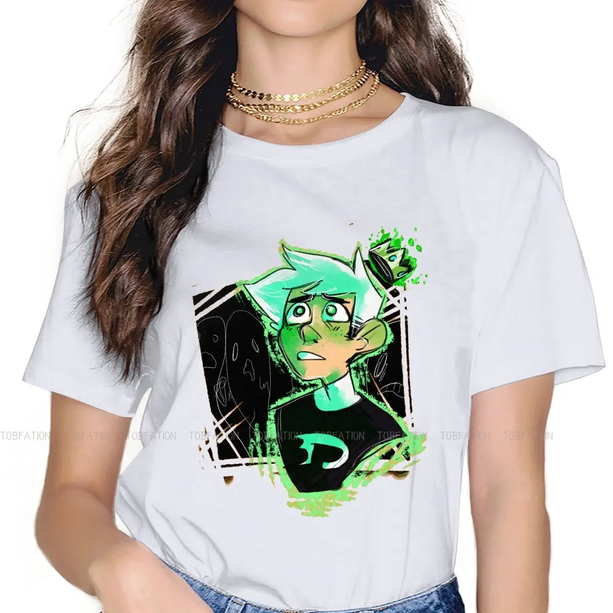 Danny Phantom  Cartoon Girls T Shirt Ghost King Female Tops Harajuku Kawaii Tees Ladies 5XL Cotton Tshirt