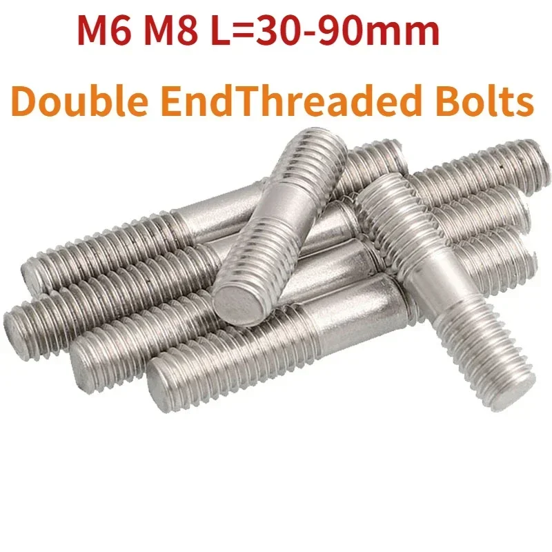 

50pcs M6 M8 Double End Threaded Bolts Rods GB901 304 Stainless Steel Head Screw Stud 30-90mm 60mm 50mm 45mm