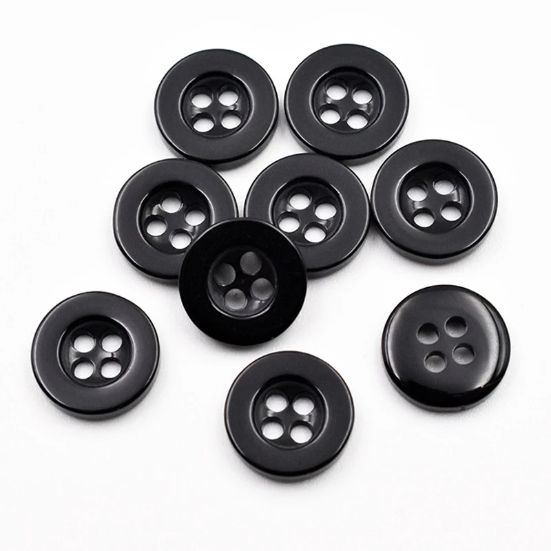 100pcs 9mm 4Hole Wide Edge Button Resin Circular Black White Household Sewing Accessories Clothing Coat Shirt DIY Decoration TMZ