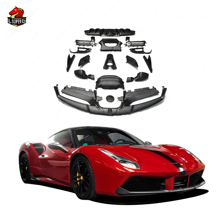 New Design C Style Carbon Fiber Body Kit For Ferrari 488 upgrade Car Exterior Facelift Accessories Front Lip Rear Diffusers