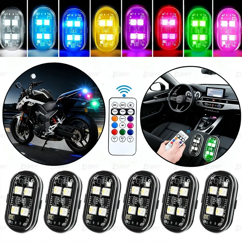 

2/4/6/8pcs Wireless Remote Control LED Strobe Light for Car Auto Motorcycle Bike Drone Scooter Anti-collision Warning Lamp Flash