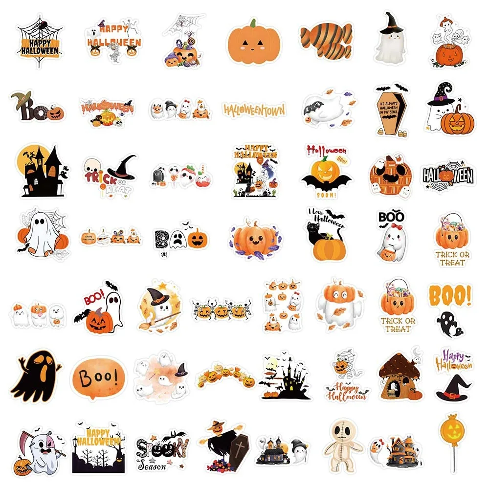 100 Uds. Pegatinas de la serie Halloween dibujos animados calabaza fantasma lindo Graffiti pegatina rosa naranja impermeable pegatina decorativa juguete
