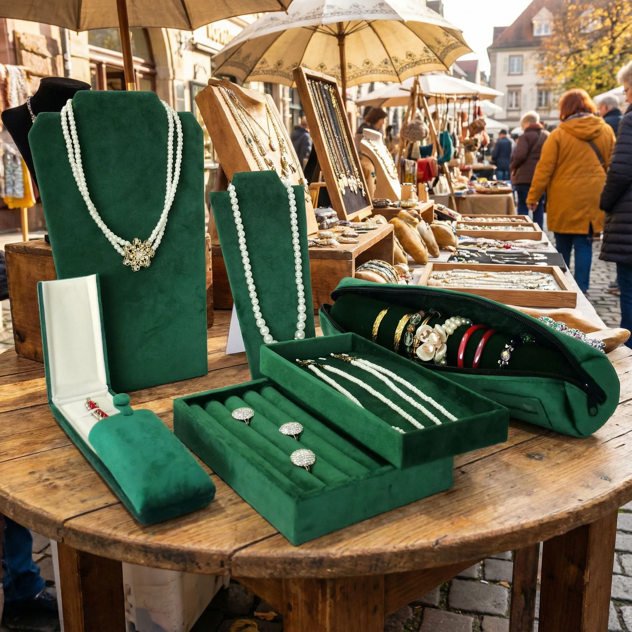 2pcs/set Green Velvet Jewelry Display Stand Necklace Ring Earring Tray DIY Showcase Rack Jewelry Packaging Solution Vanlentin