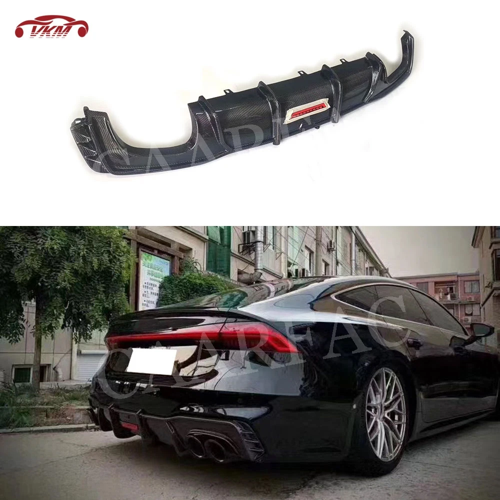 

Carbon fiber Rear Bumper Lip Diffuser With Lamp For Audi A7 S7 RS7 2019-2021 FRP Four Outlet Lip Spoiler Car Styling