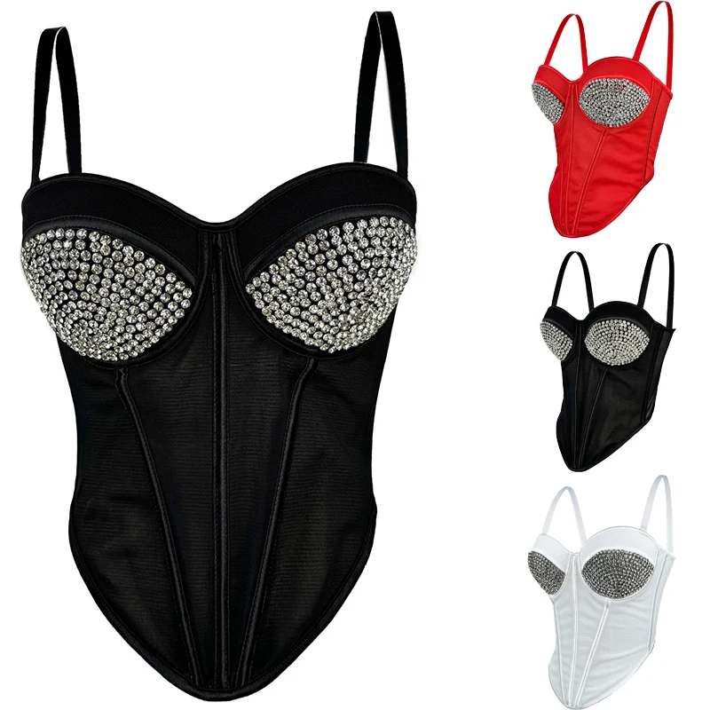 

Fashion Clothes Rhinestone Tank Sling Stage Dance Wear Casual Women Y2k Crop Tops Corset Streetwear Sexy Club Party Summer Vest