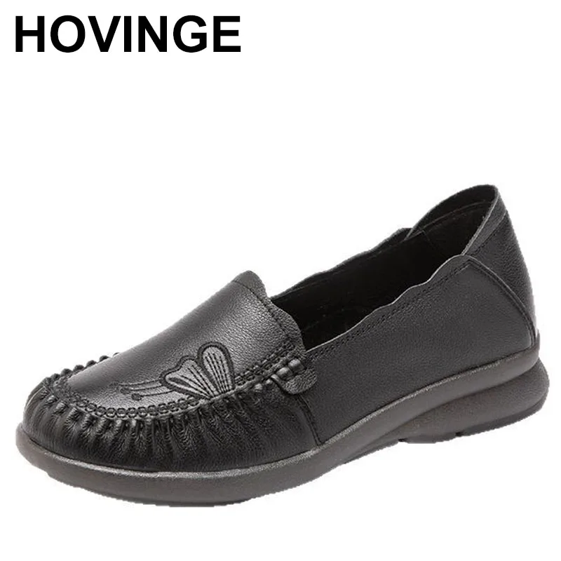 

Comfortable Leather Slip-On Flat Bottom Anti-Slip Mom Shoes Spring Autumn Season round Toe Soft Bottom Versatile Casual Footwear