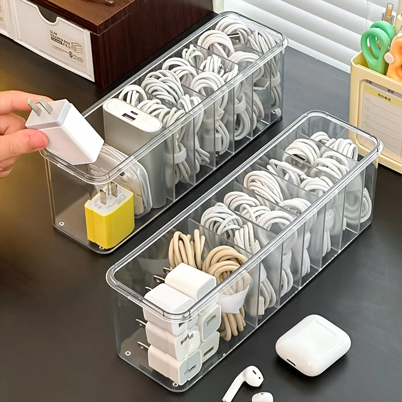 Desktop Data Cable Storage Box Dust Proof Large Capacity Charger Wire Organizer Uses for Headphone and Cable Management