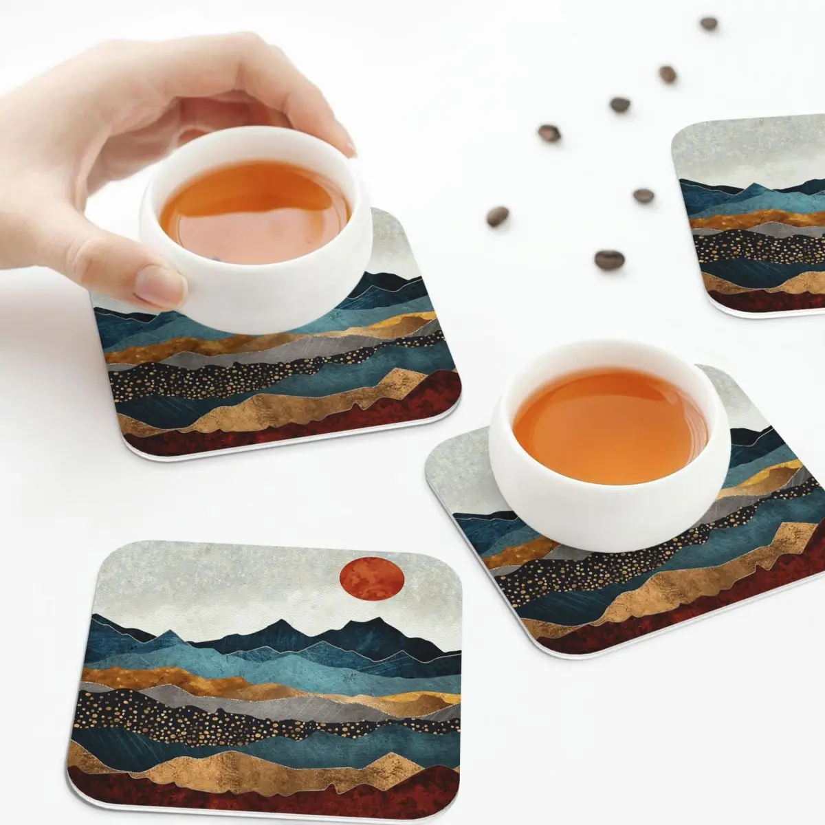 

Янтарные подставки в сумерках, кожаные салфетки, изоляционные кофейные коврики для дома, кухни, обеденные подушечки, набор из 4 шт.