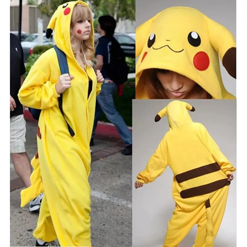 Pokemon Pikachu Warm Flannel Homewear Adult Autumn&Winter Soft Onesie Cosplay Animal Hoodie Pajamas Parent-Child Girls Sleepwear