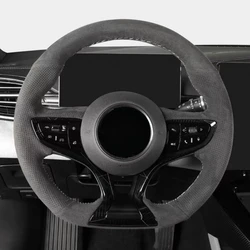 Car Steering Wheel Cover Wrap Customized Hand Sewing Anti-Slip Suede Leather For BYD Seal YUAN Plus 2016-2023 Car Accessories