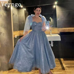 Verngo Blue Sequined A Line Prom Gown Spaghetti Straps Lace Up Prom Dress Shiny Formal Occasion Dress