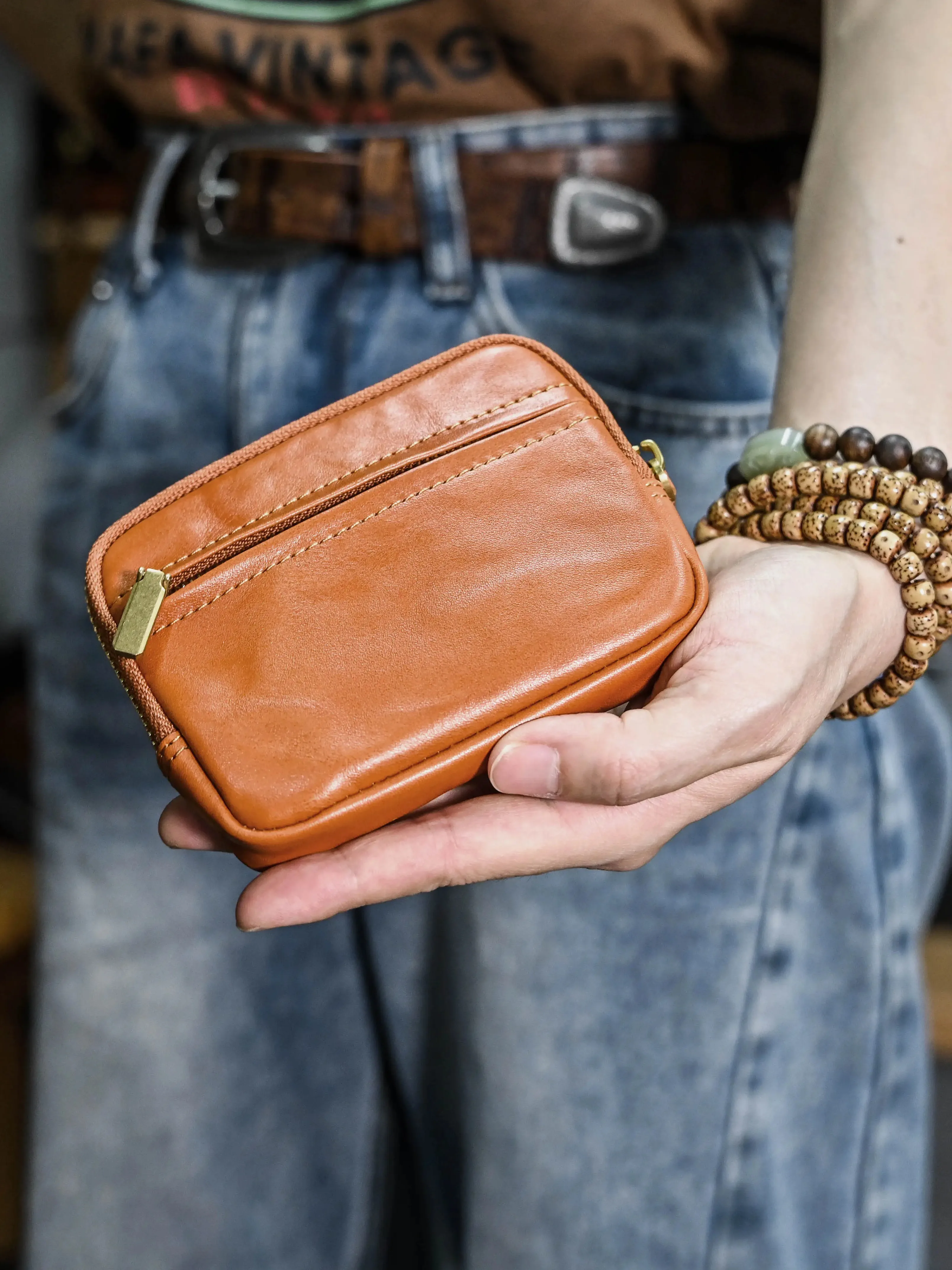 casual simple vintage vegetable tanned cowhide men women's coin purse genuine leather ID cardholder driver's license wallet