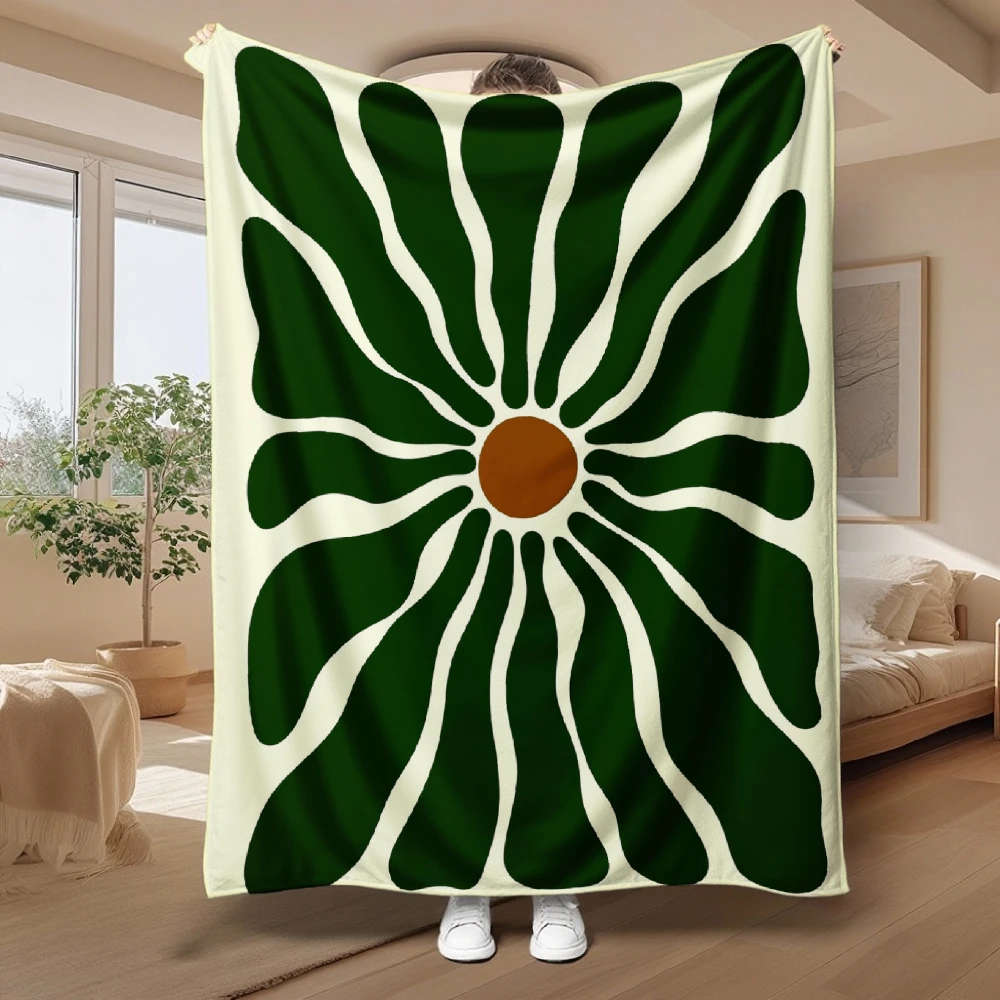 Retro Daisy Flower Throw Blanket Mid Century Modern Green Abstract Floral Couch Sofa Soft Bedding Quilt Living Room Decor