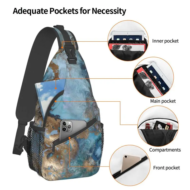 Marble Texture Printing Sling Chest Bag Custom Shoulder Crossbody Backpack for Men Travel Hiking Daypack