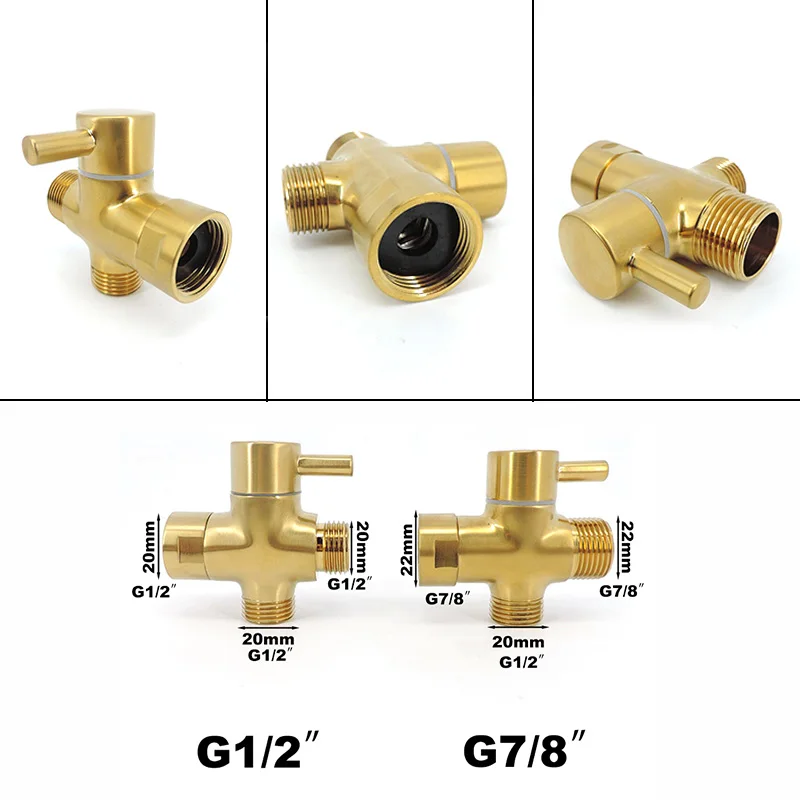 T Adapter water tap faucet 3 way Gold-plating Stainless Valve Diverter Brass Separator toilet Shower Head Tee R23