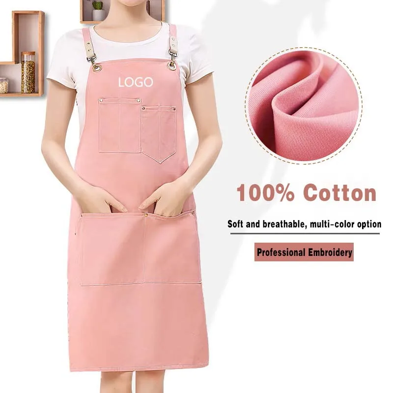 Apron Canvas New Customized Logo Nail Manicurist Beauty Salon Milk  Flower Shop Baking Kitchen Catering Women Work Dress Apron