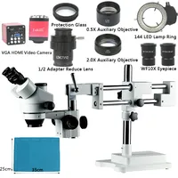 3.5X 7X 45X 90X Zoom Simul-Focal Double Boom Stand Trinocular Stereo Microscope VGA HDMI Video Camera For Phone PCB Soldering