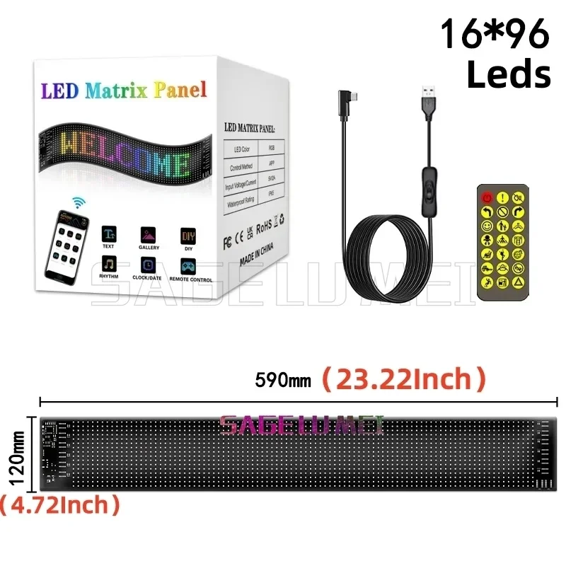 Programável LED Painel Matrix Pixel, DIY Sinal Do Carro, Animação Display Flexível, Ad Truck Evil\'s Eye Light, Multilingual