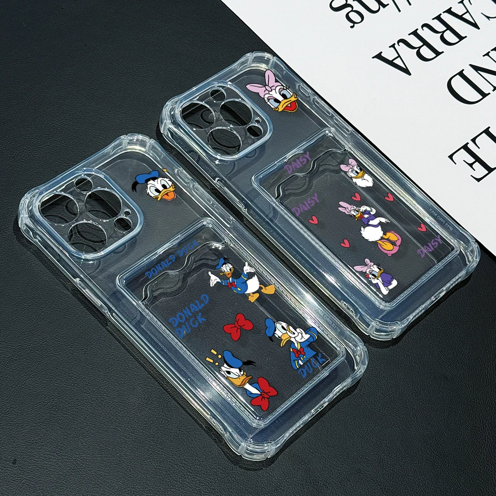 Donald Duck Daisy Couple Phone Case for iPhone 16 15 14 Plus 13 12 Mini 11 Pro Max X Xs XR 7 8 Card Pocket Soft Clear Cover