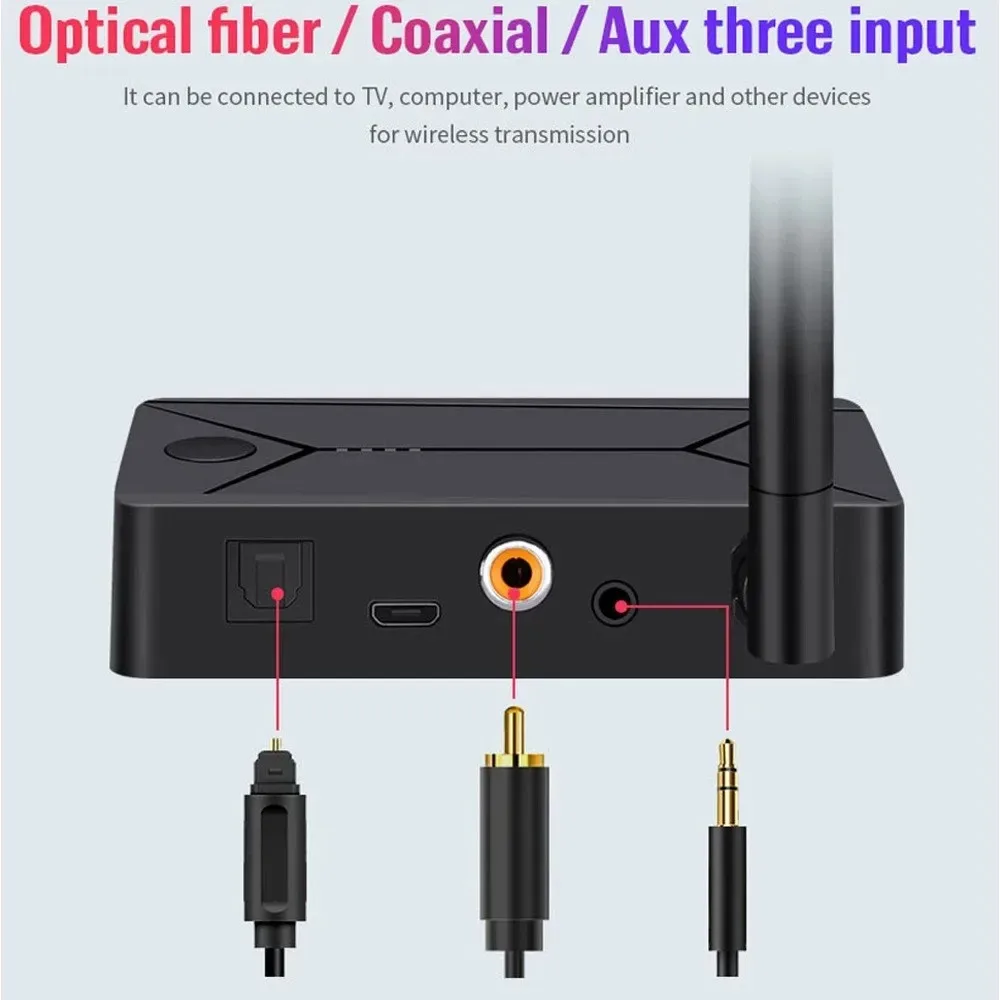 SHOUMI 30M Bluetooth 5.3 Adapter Sender Empfänger Drahtloser Audio-Adapter mit geringer Latenz 3,5 mm optisch für TV PC zu Kopfhörern