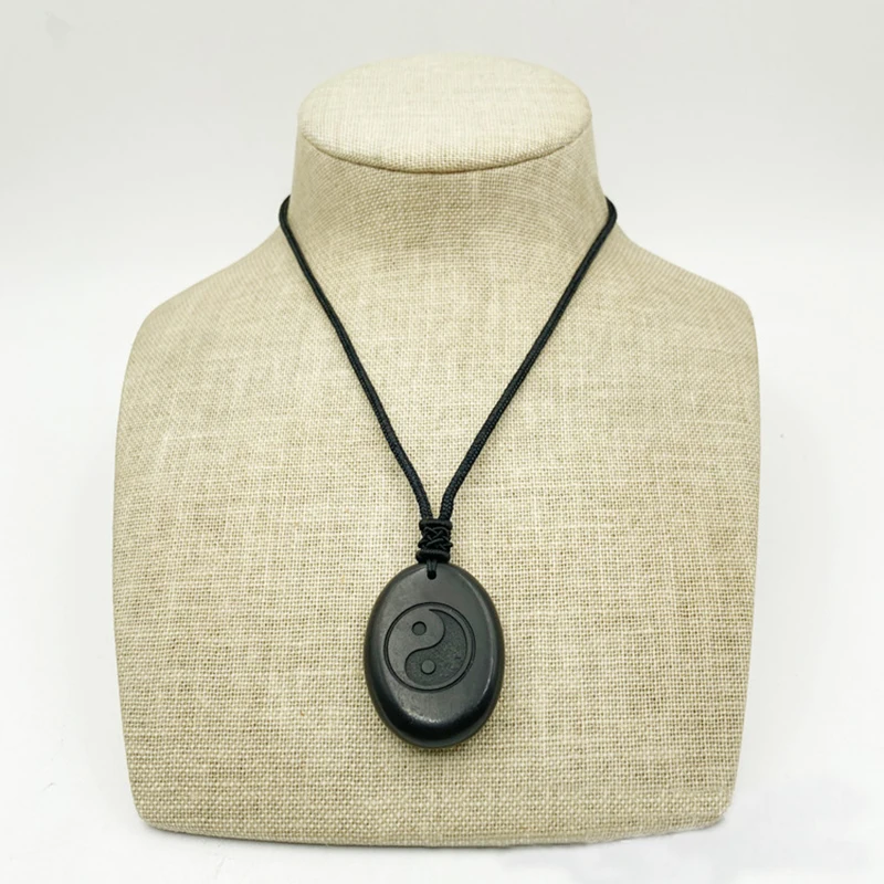 Genuine Gemstone Shungite Oval Pendant Spirtual Jewerly Egg Shape Stone Healing Positive Energy