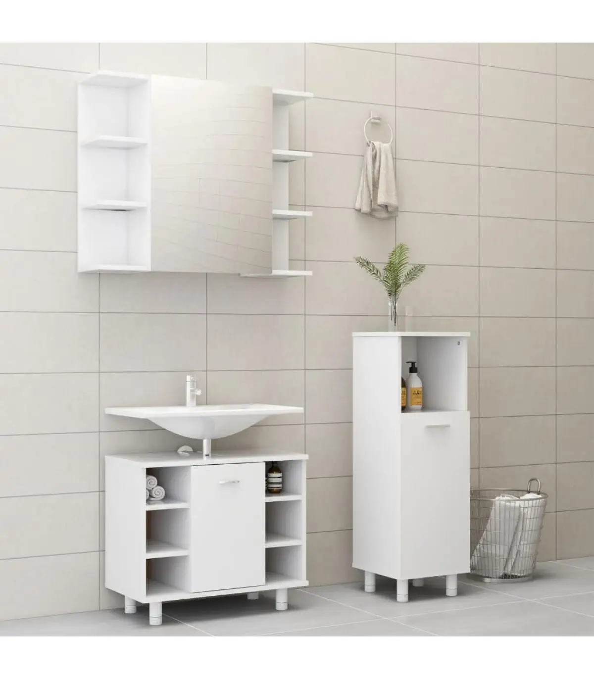 Bathroom Furniture 3 pieces White chipboard bathroom furniture set