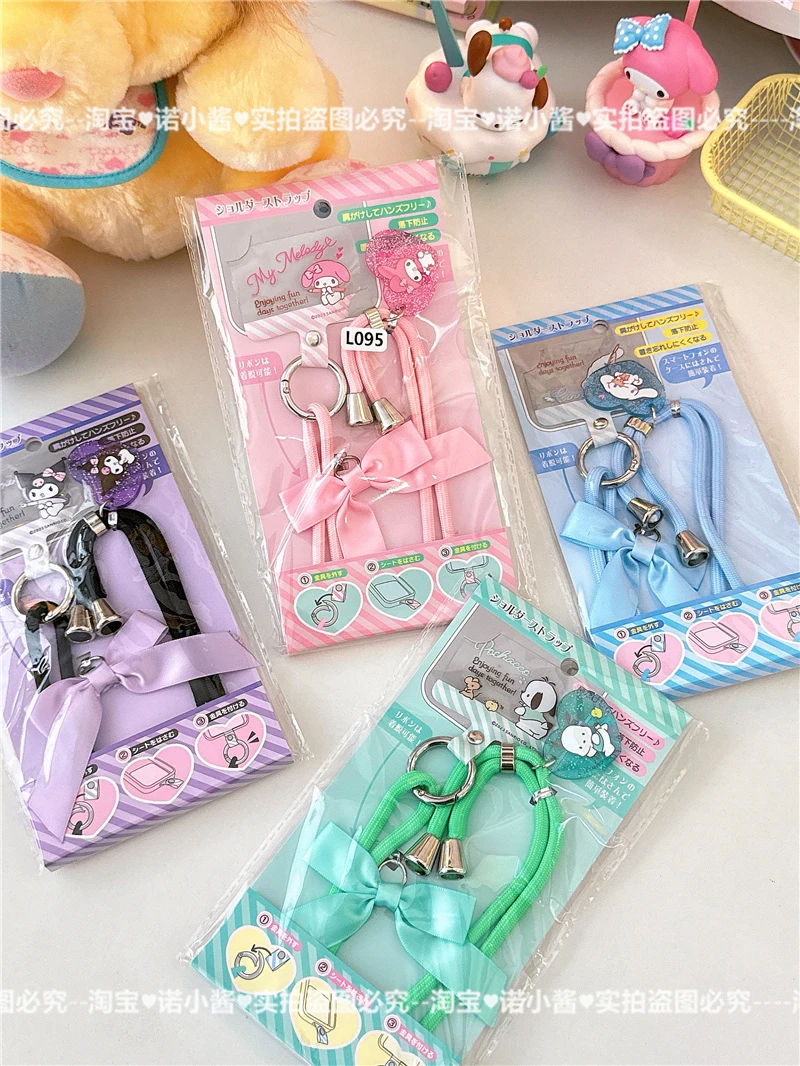Sanrio bonito kuromi cinnamoroll minha melodia telefone móvel cordão ajustável menina caso do telefone móvel decoração diagonal corda longa