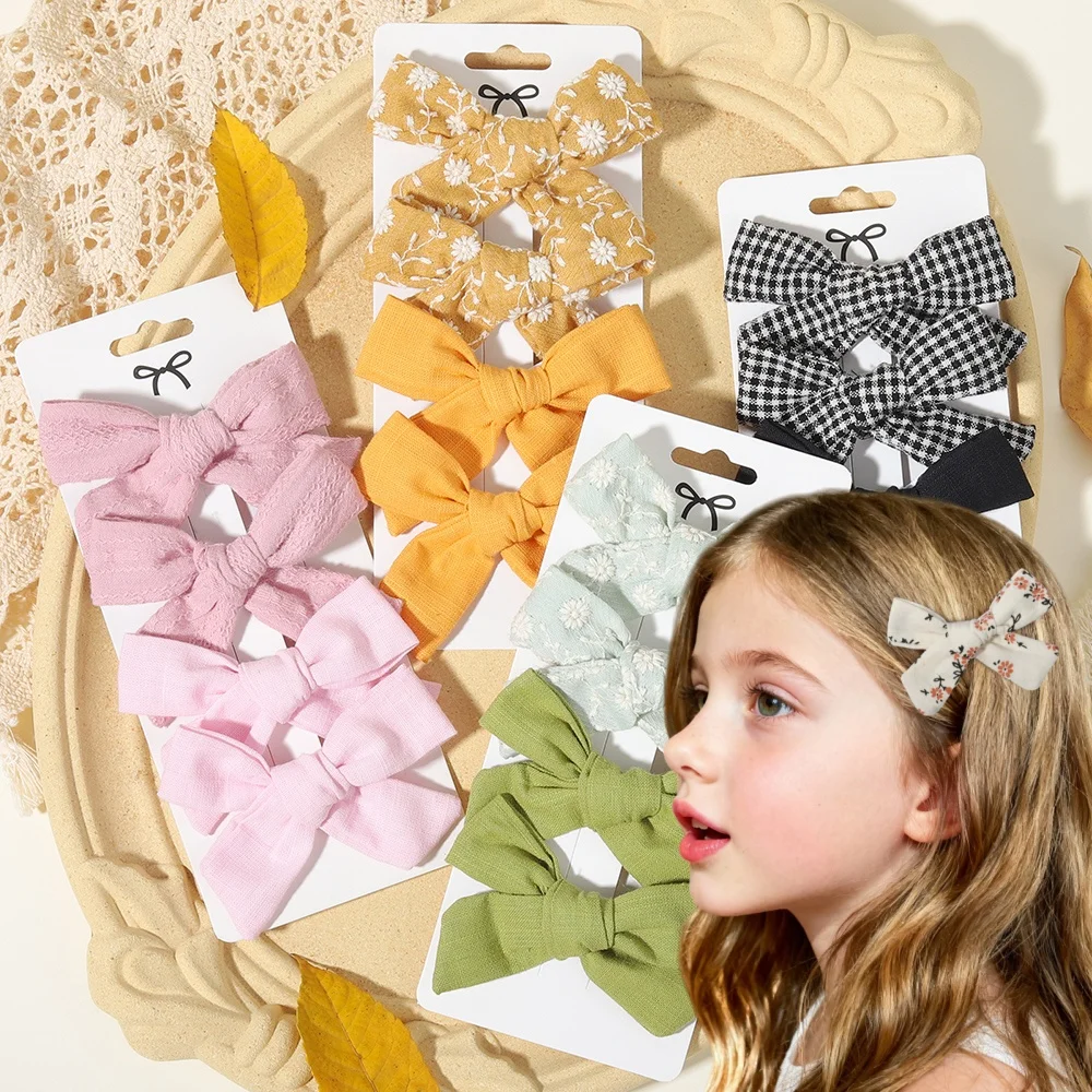 4Pcs/Set Baby Bows Hair Clips Muslin Girls Hairpins Hairclip For Kids Cotton Linen Barrette Flower Print Side Pin Accessories view 2