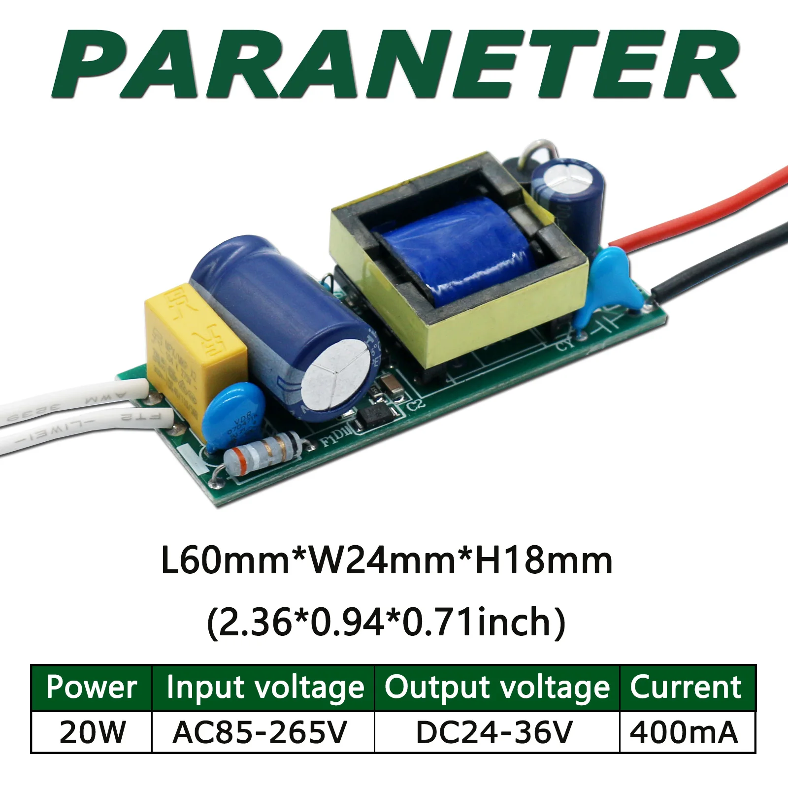 Imagem -02 - Conduziu o Transformador Ac220v do Adaptador do Motorista a Dc2436v Unidade da Fonte de Alimentação 400ma600ma a Corrente Constante Conduziu o Motorista da Iluminação para o Diodo Emissor de Luz 20w