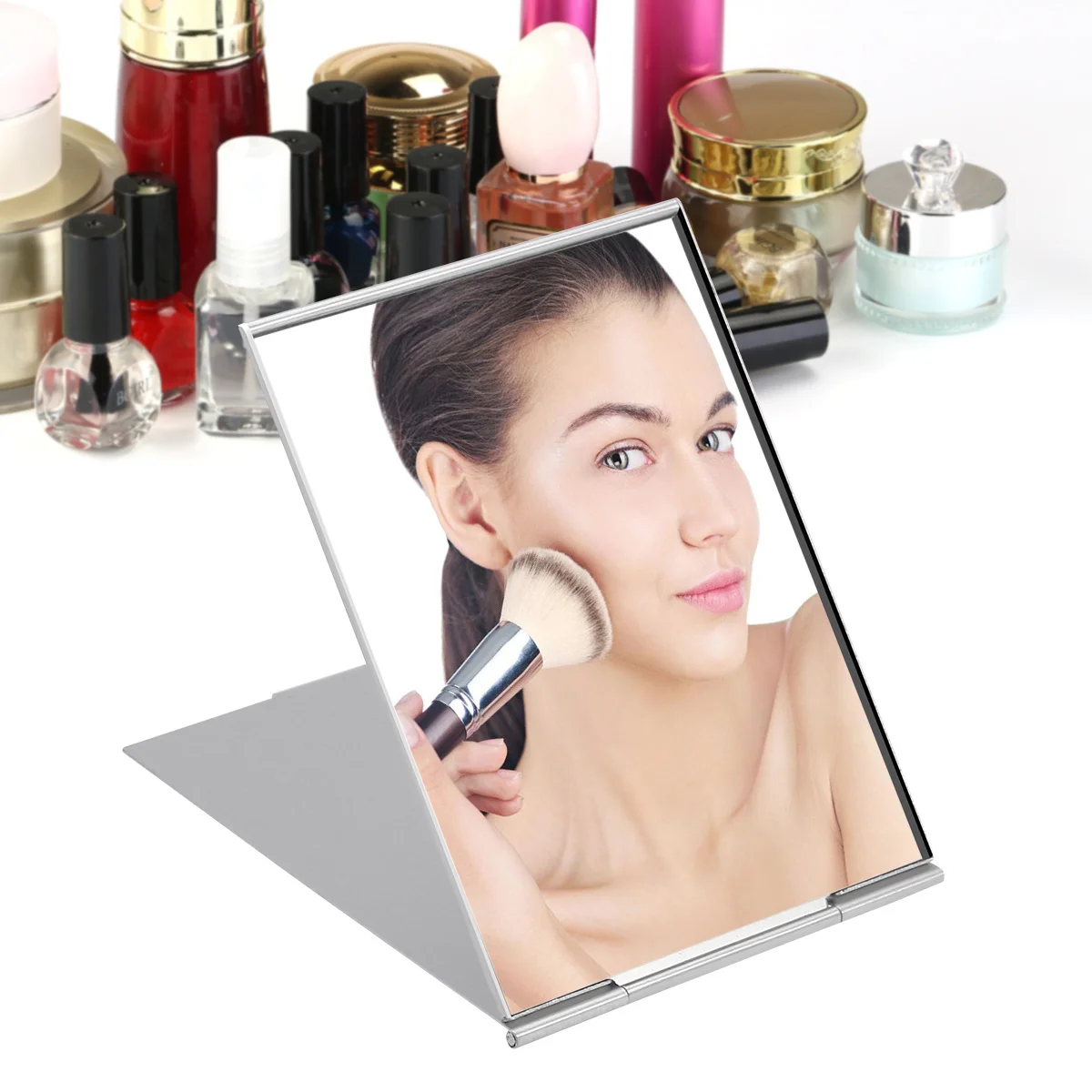 

Portable Folding Makeup Mirror Silver 11.5x8cm Single Side Travel Foldable Mirror High Definition Clear Surface for Home Office
