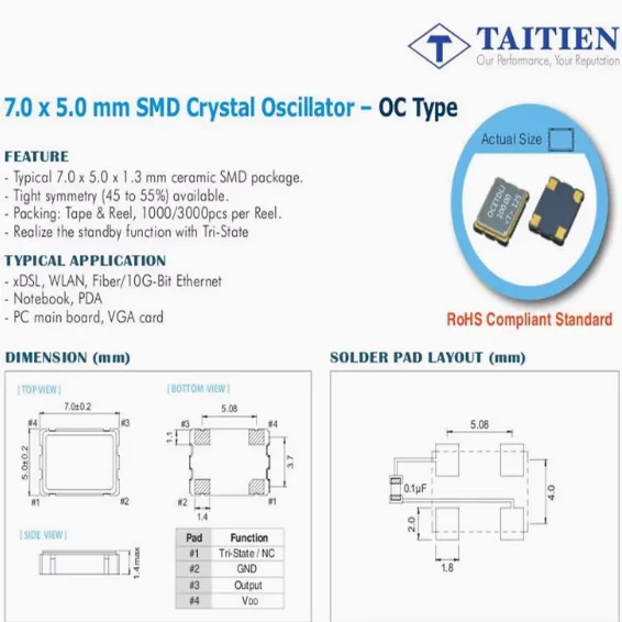 

20pcs/lot OCETDLJTNF OSC 7050 5070 100M 100MHZ 100.000M chips Electronic new