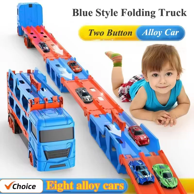 

Transport Truck Toy 65 Inch Foldable Toddler Car Carrier with 9 in 1 Race Track Die Cast Truck Race Car Gift For Boys Girls Kids
