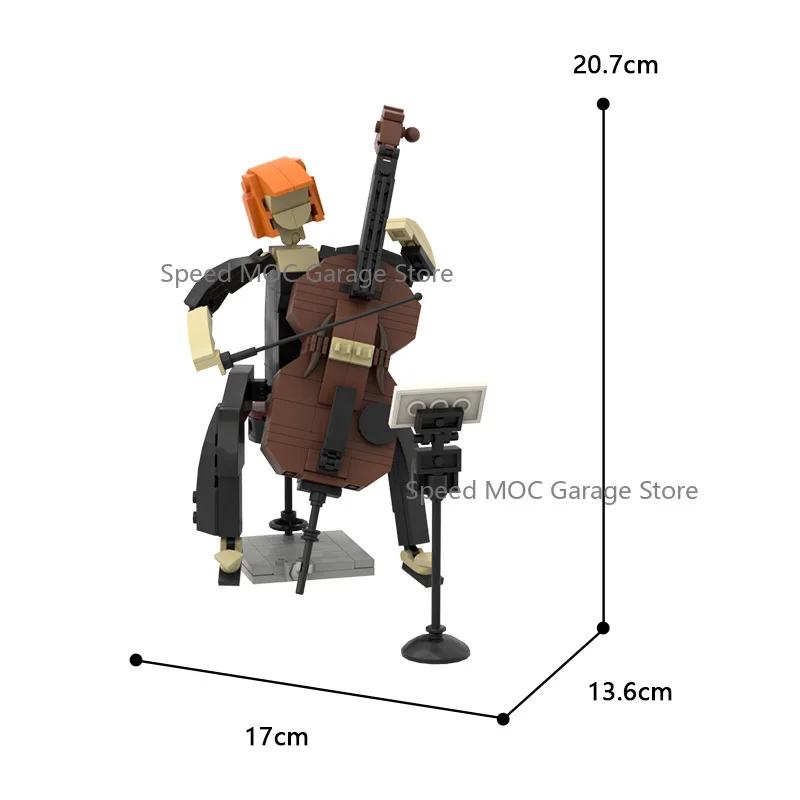 Vintage Orchestra Stage MOC Bricks, 3PCS Formal String Players with Music Stands, Hobbyist Collectible Kit