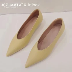 JOZHAMTA  Size 34-43  Fashion High Heels Women Pumps Shoes News Real Leather Party Summer Pointed Toe Dress Wedge Shoes
