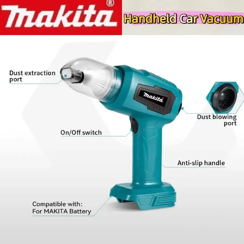 Odkurzacz samochodowy Makita 18V, akumulatorowy, mini, wielofunkcyjny, do zbierania kurzu, ręczny, ładowalny, elektronarzędzia.