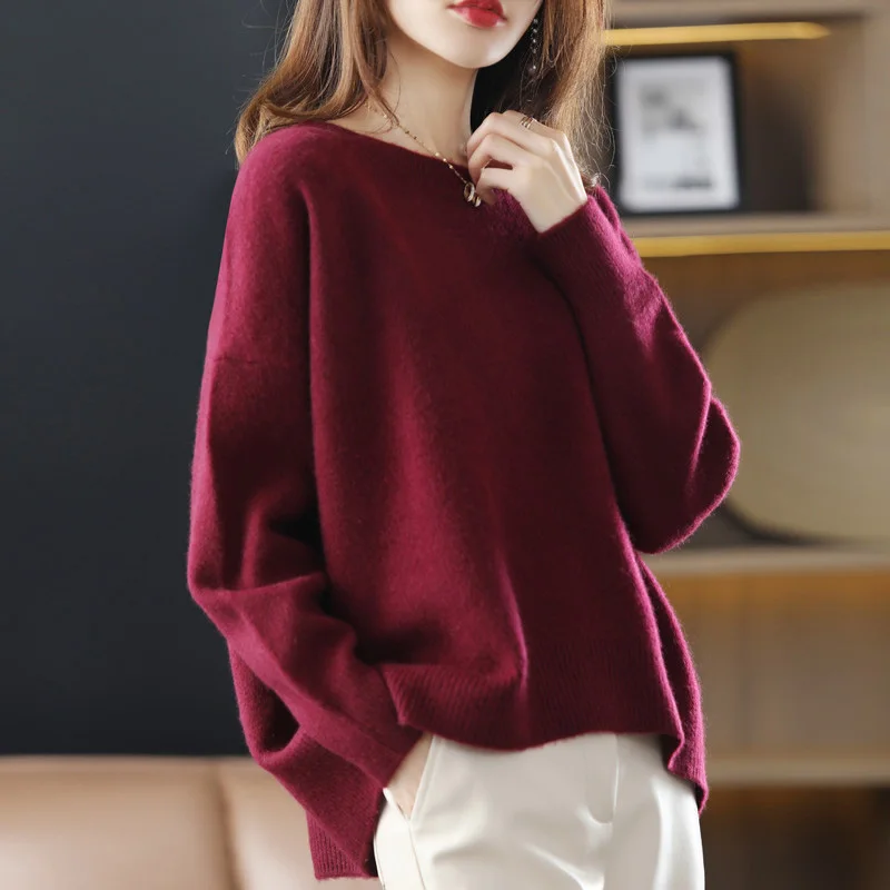 Sudadera con capucha de punto Camere para mujer, corte holgado, capa Base, etiqueta de corte irt, suéter de invierno redondo Ne Long Sve coreano