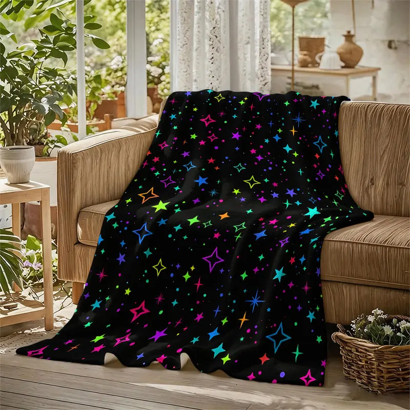 Neon Star Confetti Flannel Blanket Perfect for Sofa Office Bed Travel Sleep Read Relax Camping Four Season Use