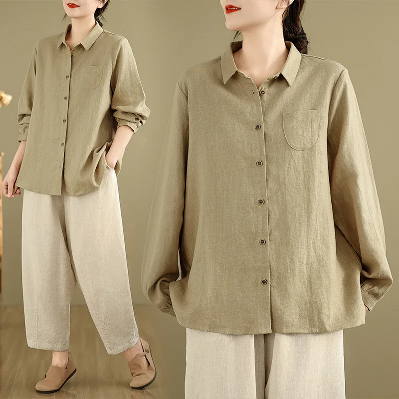 

Blouses Women Shirt Vintage Turn Down Collar Full Sleeve Tops Y2k Streetwear Casual Loose Elegant Splice Shirts 2026 Spring