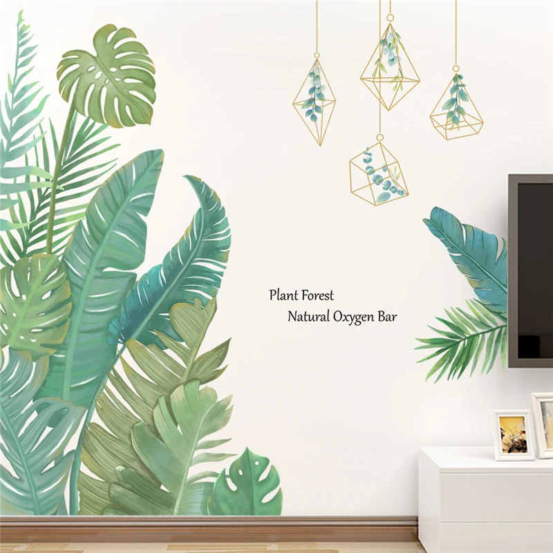 

Vivid Tropical Green Leaf Wall Stickers For Shop Office Studio Home Decoration Diy Plants Mural Art Pvc Decals Pastoral Posters