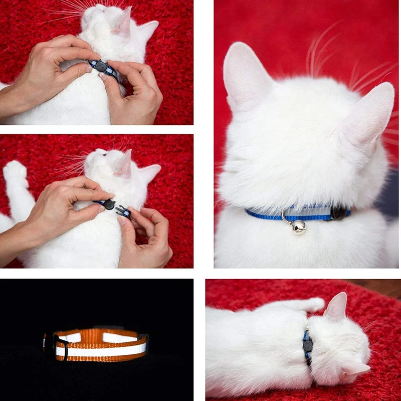 12 Pcs Reflective Cat Collars Quick Release Safety Buckle With Bell Adjustable 19-32Cm (12 Colors)