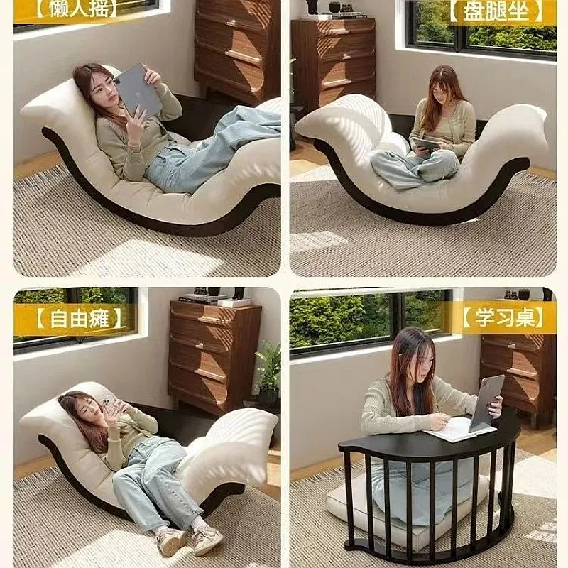 Retro Banana Boat Wood Rocking Chair Single Recliner Swing Seat for Living Room Relaxing Lounger