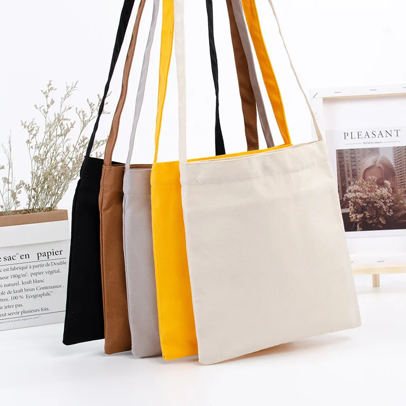 Custom Shoulder Messenger Bag for Women Reusable Foldable Shopping Commuting To School Magnetic Buckle Cotton Mini Canvas Bag